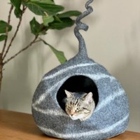 Grande maison de lit de chat en laine de feutre naturel écologique pour chats