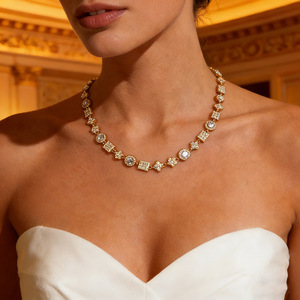 สร้อยคอเพชร ชุบทอง 18k ทรงปรินเซสคัท เครื่องประดับงานแต่งงาน รูปทรงตัวยู ดีไซน์เรขาคณิต - Product Image 1