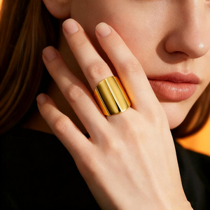 Stainless Steel <b>Ring</b> Geometric U Shaped Adjustable Unisex Fashion Jewelry - Product Image 1