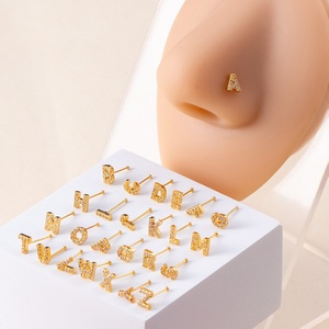Piercing de Nariz Unissex de Luxo Leve, Estilo Europeu, com 26 Letras do Alfabeto Inglês, em Tungstênio com Micro Zircônias, Agulha Reta, Moderno e Descolado - Product Image 1