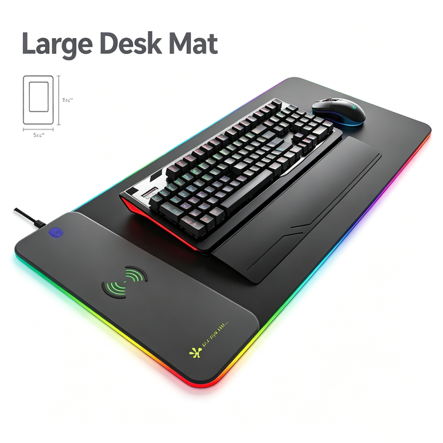 RGB LED Soft Large Mouse Pad Wireless Charging Gaming Desk Mat Adjustable Lighting Memory Function