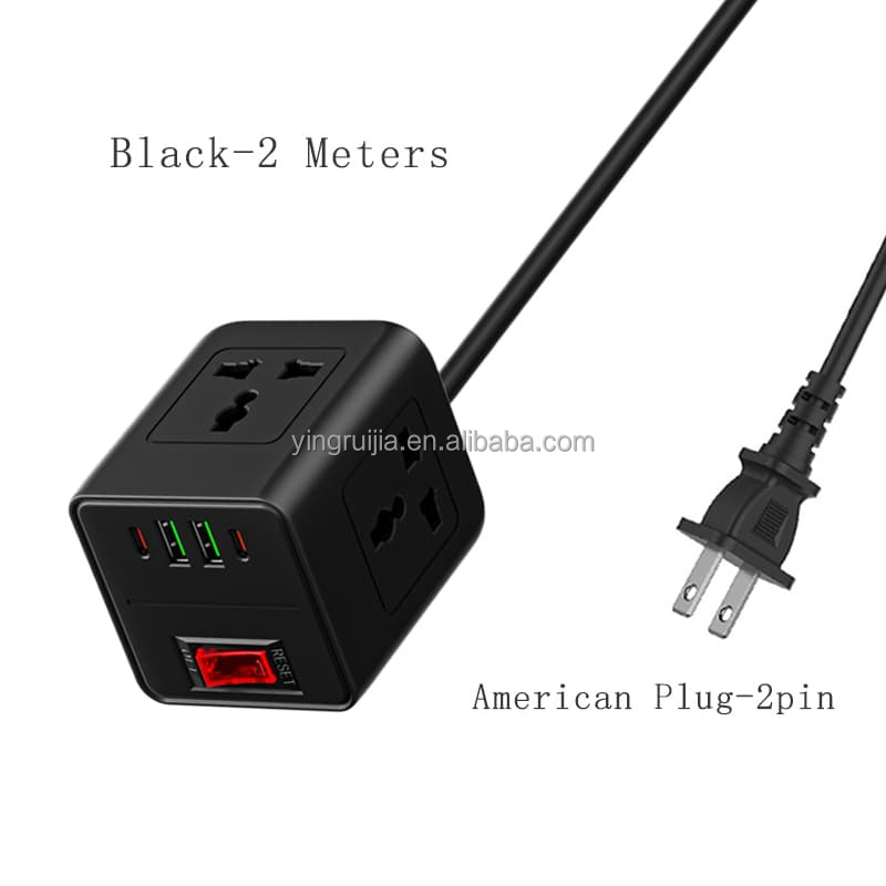 Negro 2 metros-Universal Socket-EE. UU. Plug 2 pin