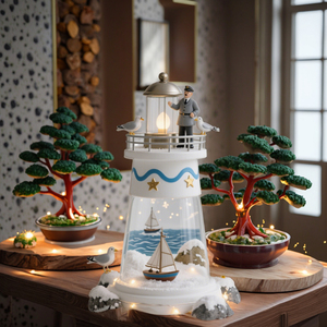 Casa di colomba dell'isola vetrata fatta a mano con albero di cocco piatto da spiaggia scultura in resina decorazione Bonsai giardino di natale - Product Image 5