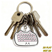 Porte-clés en acrylique imprimé UV Chat Mignon Rose Blanc Kawaii, Breloque Tech pour Sacs et Ordinateurs Portables, Accessoire Animal Adorable pour Usage Quotidien