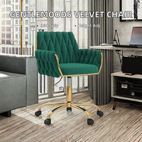 Chaise de bureau/coiffeuse/bureau moderne en velours Gentlemoods, réglable en hauteur, pivotante à 360°, accoudoirs, dossier tissé à la main, base dorée