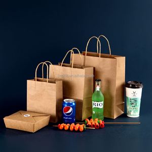 Sac d'emballage promotionnel écologique pour la restauration rapide à emporter, sac en papier kraft de luxe de haute qualité avec poignée personnalisée - Product Image 2