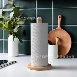 Wooden Tissue Holder Desktop <b>Kitchen</b> Bathroom Paper Roll Stand Storage <b>Rack</b> Multi Purpose - Product Image 2