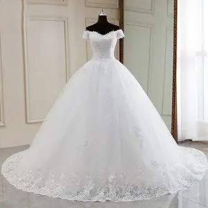 91210 невесты простые аппликации кружевные хрустальные Бальные платья больших размеров с короткими рукавами белые свадебные платья 2023