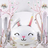 Kit de 2 ballons métalliques en forme de lapin de dessin animé 70 cm - Décorations de fête de Pâques pour enfants, couleurs noir, rose, or