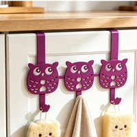 Porte-manteau décoratif en métal à 3 crochets, design hibou mignon, sans perçage, pour chambre, chambre d'enfant, crèche, placard