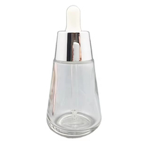 50ml bouchon en argent vide flacons compte-gouttes en verre transparent en forme d'ampoule pour l'essence de traitement du visage sérum de soins de la peau