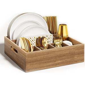 Boîte de rangement en bois massif, organisateur de cuisine multi-compartiments, plateau à couverts, porte-vaisselle, solution de rangement décorative pour comptoir - Product Image 5