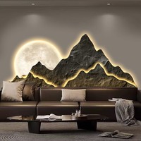 Light Luxury LED Backlit Wall Art Decorative Painting with Moon Design Modern for Living Room Sofa Background Wall