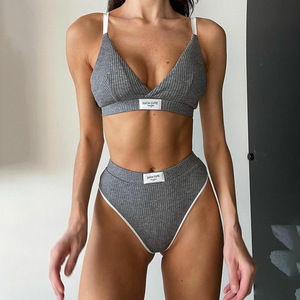 Conjunto de <span class=keywords><strong>Bikinis</strong></span> con correa de aro caliente, traje de baño de dos piezas para <span class=keywords><strong>mujer</strong></span>, traje de baño con correa de aro, Micro Sexy traje de baño, ropa de playa negra sólida - Product Image 2