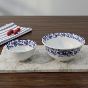 Bol rond pour nouilles Lamian en porcelaine bleue et blanche à décor unilatéral, glaçure bleu <span class=keywords><strong>ciel</strong></span>, vaisselle en mélamine personnalisable - Product Image 5