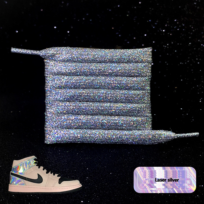 HF Pearl Glitter Shallot Glitter Silk Sequins White Black rainbow Flat Double Layer Shoelaces