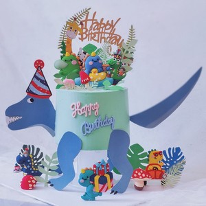 Forest Dinosaur Cake Toppers Soft Vinyl Cute Figurines Birthday Decoration For Children And Babies Round Handmade Die Cutting - Product Image 2