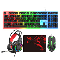 Ensemble 4-en-1 GTX350 USB RGB Clavier Souris Casque Tapis de Souris Lumineux Filaire pour Bureau et Gaming