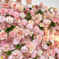 Nicro New 1 Square Pink Roses Wedding Party Backdrop Ornament Background Home Decoration 3D Artificial Silk Flower Wall.