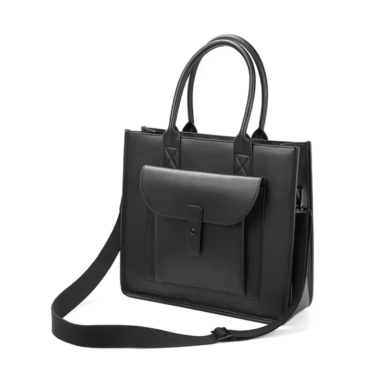 unisex fashion black real genuine leather tote bag men handbag shoulder hand bag wholesale for women