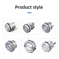 Bouton-poussoir métallique 19mm, 1NO, éclairé, 1A, borne à vis, IP65, panneau de commande, 12V