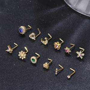 Bijoux de piercing au nez, clou de nez en forme de cœur en pierre naturelle, anneau de nez en alliage plaqué or 18 carats, mignon, unisexe - Product Image 2