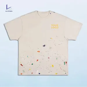 HL Factory Wholesale Paint Splatter Tee Graffiti Camiseta desgastada Blanco Negro Camiseta de algodón orgánico Camisetas con estampado de logotipo personalizado