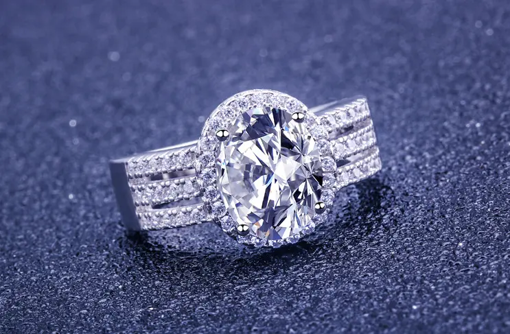 새로운 디자인 헤일로 결혼 반지 3ct 패스 다이아몬드 테스터 타원형 VVS Moissanite 반지 파인 쥬얼리 반지