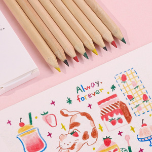 Ensemble de crayons en bois naturel miniatures à corps court 4 couleurs, emballage en boîte en papier kraft, crayons de couleur, fournitures de papeterie personnalisées pour enfants - Product Image 3