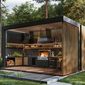 Pergola Bioclimatica Impermeabile <span class=keywords><strong>7x5</strong></span> 6x5 con Ombreggiatura Elettrica Moderna in Alluminio per Esterni con Mobili da Cucina Integrati - Product Image 4