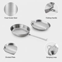 Kit de cuisine portable en acier inoxydable Zentopia pour le camping, avec casserole, poêle, assiette compartimentée, poignée pliable, léger, vente en gros