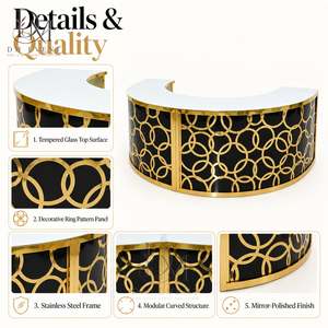 Barra de Bar Redonda Plegable Grande de Acero Inoxidable Dorado Personalizada con Panel de Diamantes Facetados y Tapa de Vidrio Templado Desmontable - Product Image 5