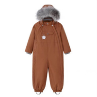 Offre Spéciale enfants vêtements garçons filles doux imperméable combinaison avec enfants chaud col de fourrure couleur unie avec impression épaisse combinaison