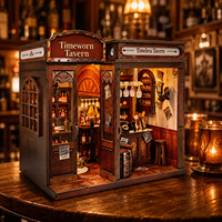 Kit de Bricolaje para Rincón de Lectura, Modelo de Taberna en Miniatura de Madera con Luz LED, Inserto para Estantería, Rompecabezas 3D, Escena de Bar Medieval, Regalo Artesanal