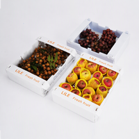 Caisse pliable en plastique ondulé PP écologique pour la vente en gros, idéale pour l'emballage de fruits (orange, pêche) et légumes, et pour le déménagement.