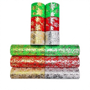 Latar Belakang Gulungan <span class=keywords><strong>Tulle</strong></span> Motif Kepingan Salju Natal, Hiasan Pohon Natal, Dekorasi Pesta, Pembungkus Kado, Jaring - Product Image 2