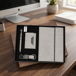 Kit de bienvenue professionnel pour entreprises avec carnet A5, stylo à bille métallique, porte-cartes et porte-clés pour employés, clients et entreprises - Product Image 3