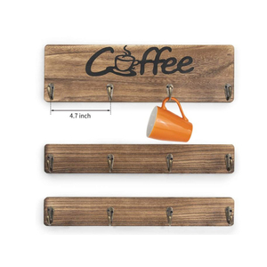 Portabottiglie in legno rustico montato <span class=keywords><strong>a</strong></span> <span class=keywords><strong>parete</strong></span> con 12 tazze da caffè e appendiabiti <span class=keywords><strong>per</strong></span> Organizer da <span class=keywords><strong>cucina</strong></span> o tavolino - Product Image 3