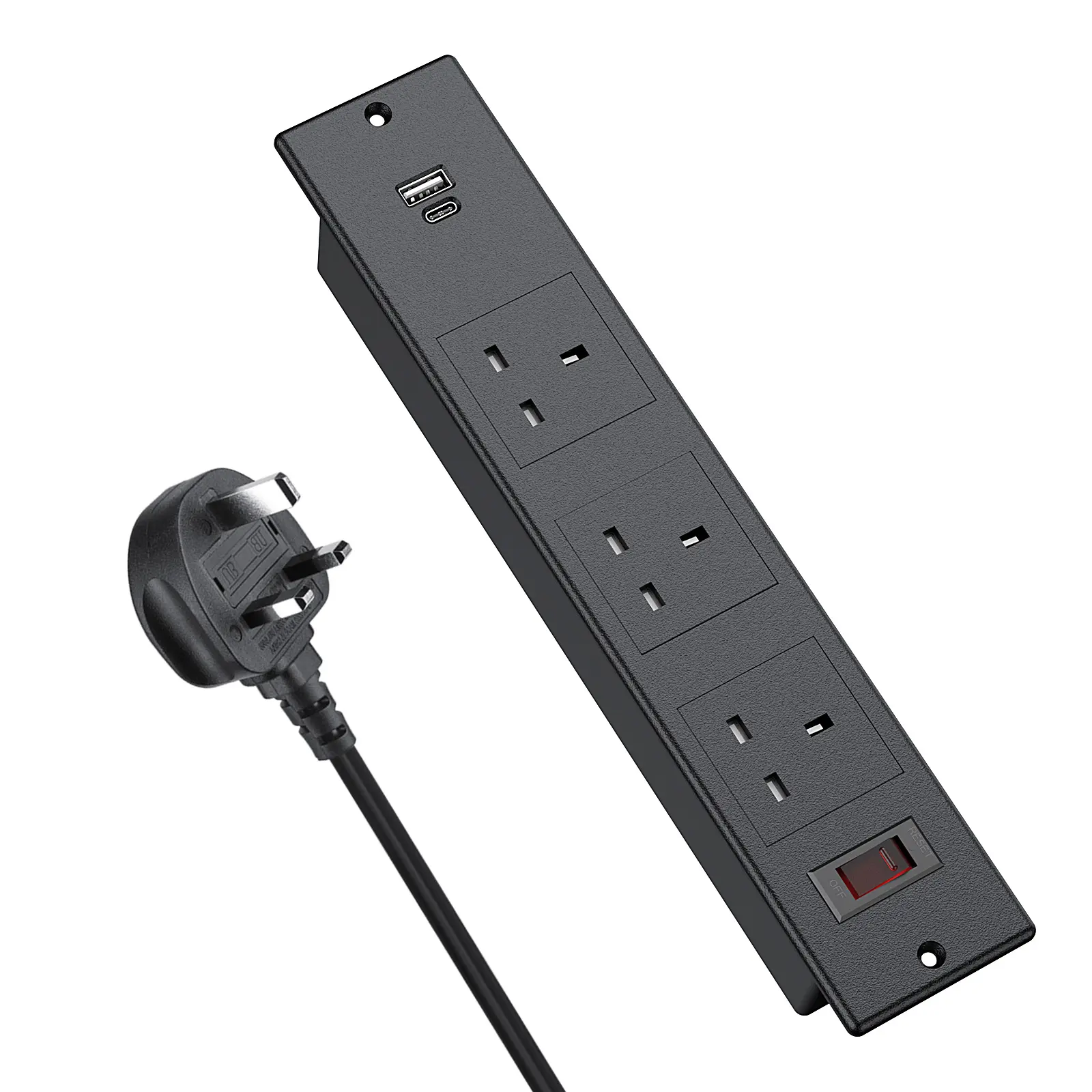 5 IN I RECESSED POWER STRIP A C I5W USB-LADEPORTE 3250J SURGE PROTECTION UK Steckdose