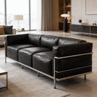 Ensemble de canapés modulaires extensibles de luxe en cuir noir pour salon - Grand canapé lounge 2-3 places