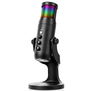 Bonne qualité sonore ABS RGB Gaming Desktop Microphone à condensateur Réduire le bruit Streaming Podcast USB RGB <span class=keywords><strong>Effet</strong></span> d'éclairage dynamique - Product Image 1