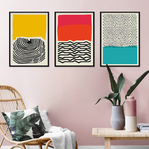 Vente en gros bas prix Mid-century moderne abstrait couleur bloc ligne affiches et impressions toile art peinture pour salon décor - Product Image 1