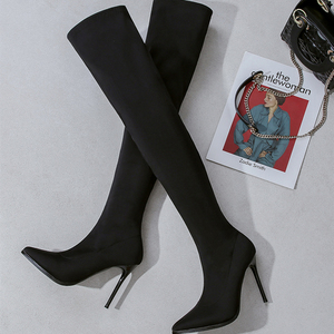 Botas elásticas para mujer, de Punta puntiaguda, tacón fino, hasta la rodilla, para club nocturno, a la moda, europea y americana - Product Image 4