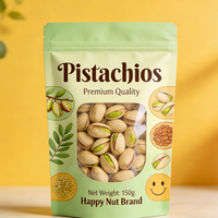 Sacs en aluminium personnalisés de qualité alimentaire avec votre logo, étanches, à fermeture éclair, avec fenêtre transparente, pochettes verticales pour sachets de pistaches Happy