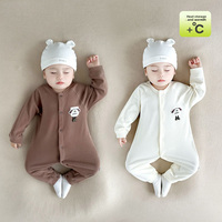 Barboteuse cardigan en velours mousse printemps-automne pour bébé, vêtement nouveau-né à manches longues, doux et agréable pour la peau, à boutonnage simple