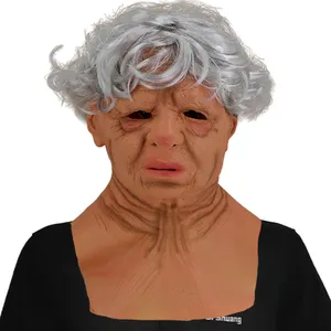 Fiesta personalizada de Halloween Cosplay máscara de mujer vieja con pelucas blancas abuela realista humano adulto cabeza completa máscara de látex