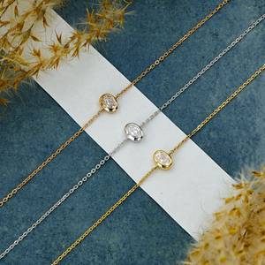 18k Solid Gold Natural Diamond Bezel Set Oval or Pear Shape <b>Adjustable</b> Drawstring <b>Bracelet</b> - Product Image 2