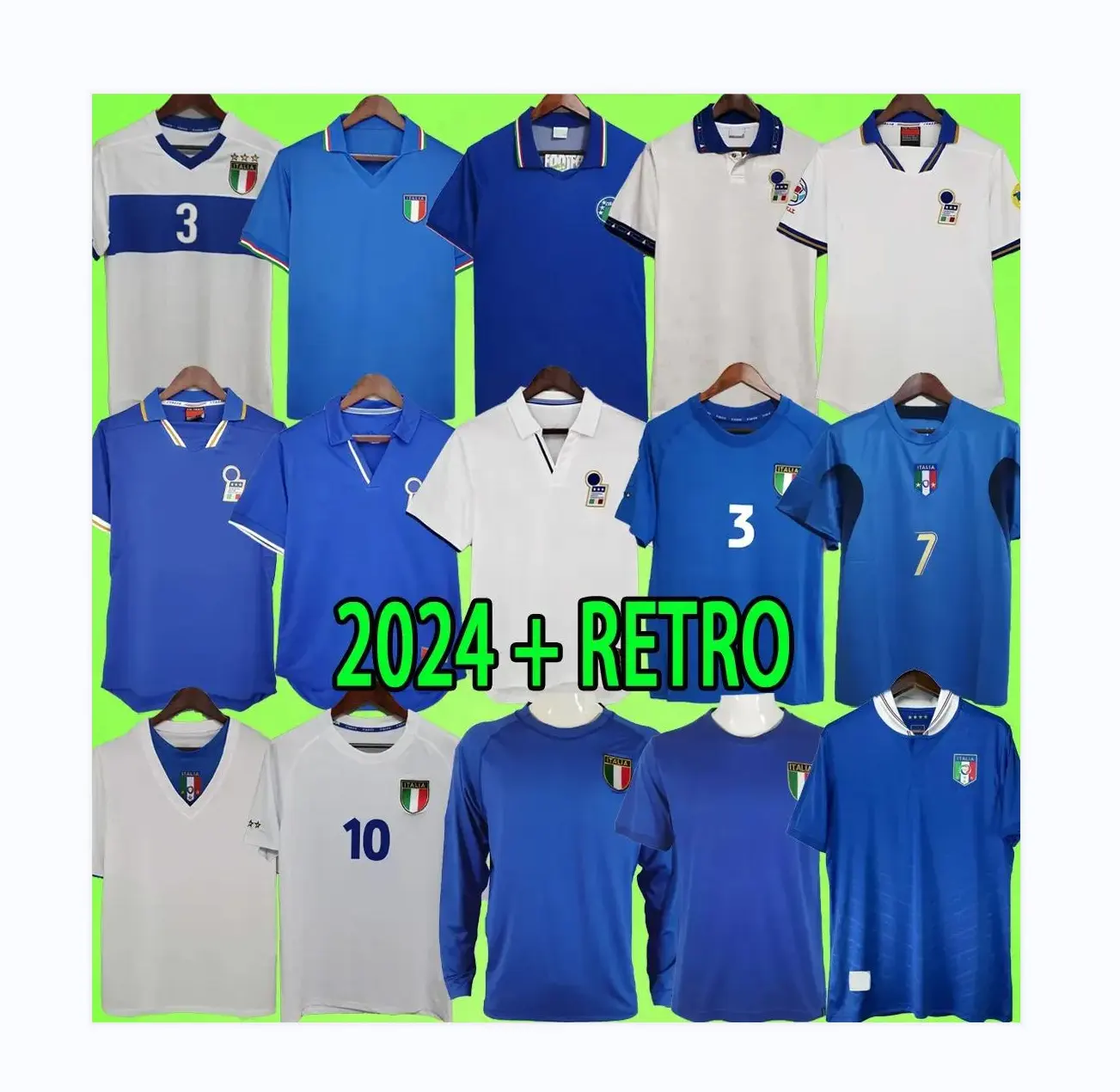 Camisa retrô italiana de futebol, uniforme masculino italiano, kit retrô de 1979 1982 1988 1990 1994 1996 1998 2000 2002 2004 2006 2012