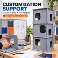 Tour pour chat modulaire personnalisée en feutre, multi-niveaux, pour intérieur, avec maisonnette, grotte et lit, et rampe d'accès. Vente en gros, OEM, ODM.