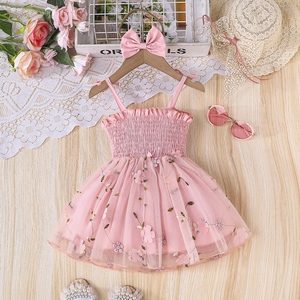 ชุดเดรสเด็กผู้หญิงน่ารักสไตล์ลำลอง ดีไซน์สายรัดเอว ผ้าตาข่ายลายดอกไม้ ระบายอากาศได้ดี ความยาวระดับเข่า - Product Image 2